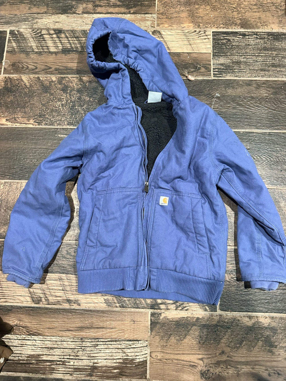 Vintage Y2K Carhartt YOUTH brown hooded work wear jacket 7-8 blue periwinkle